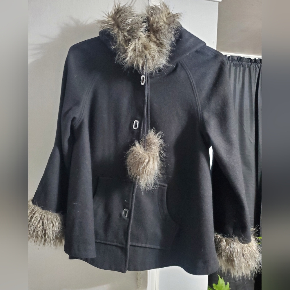 Venus Black Faux Fur Trim Coat